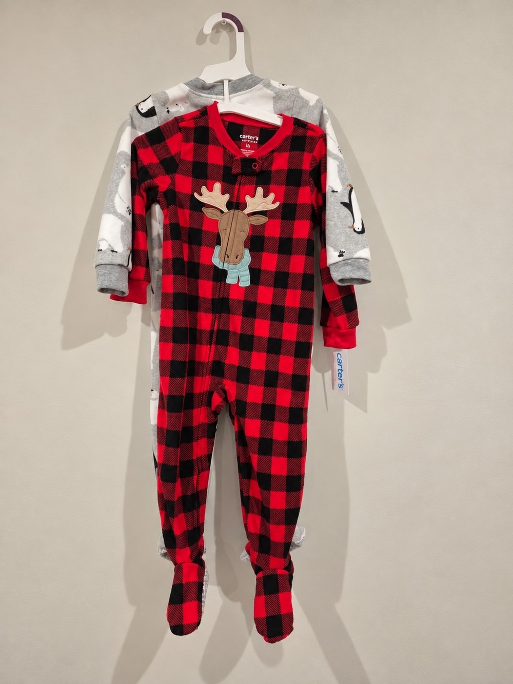 Carter’s 2T Baby Footed Pajamas 2-Pack – Plaid Moose & Penguin